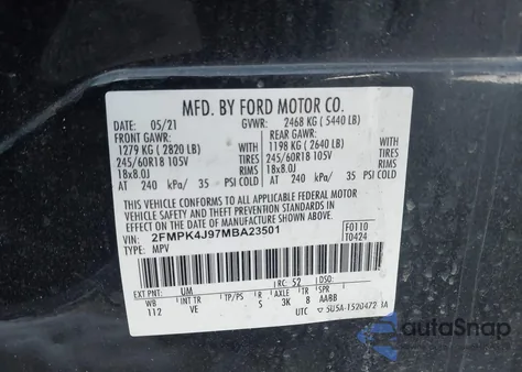 2021 Ford Edge Sel z USA, uszkodzony, nr VIN 2FMPK4J97MBA23501